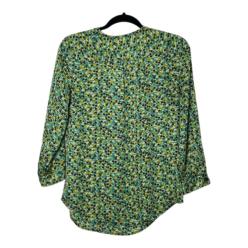 Liz Claiborne Womens Green Geometric Mosaic V-Neck 3/4 Sleeve Blouse Size S - Picture 2 of 8